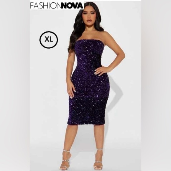 Fashion Nova, Women's Dublin Sequin Midi Dress - Purple. Size: XL. NWT. - Picture 1 of 12